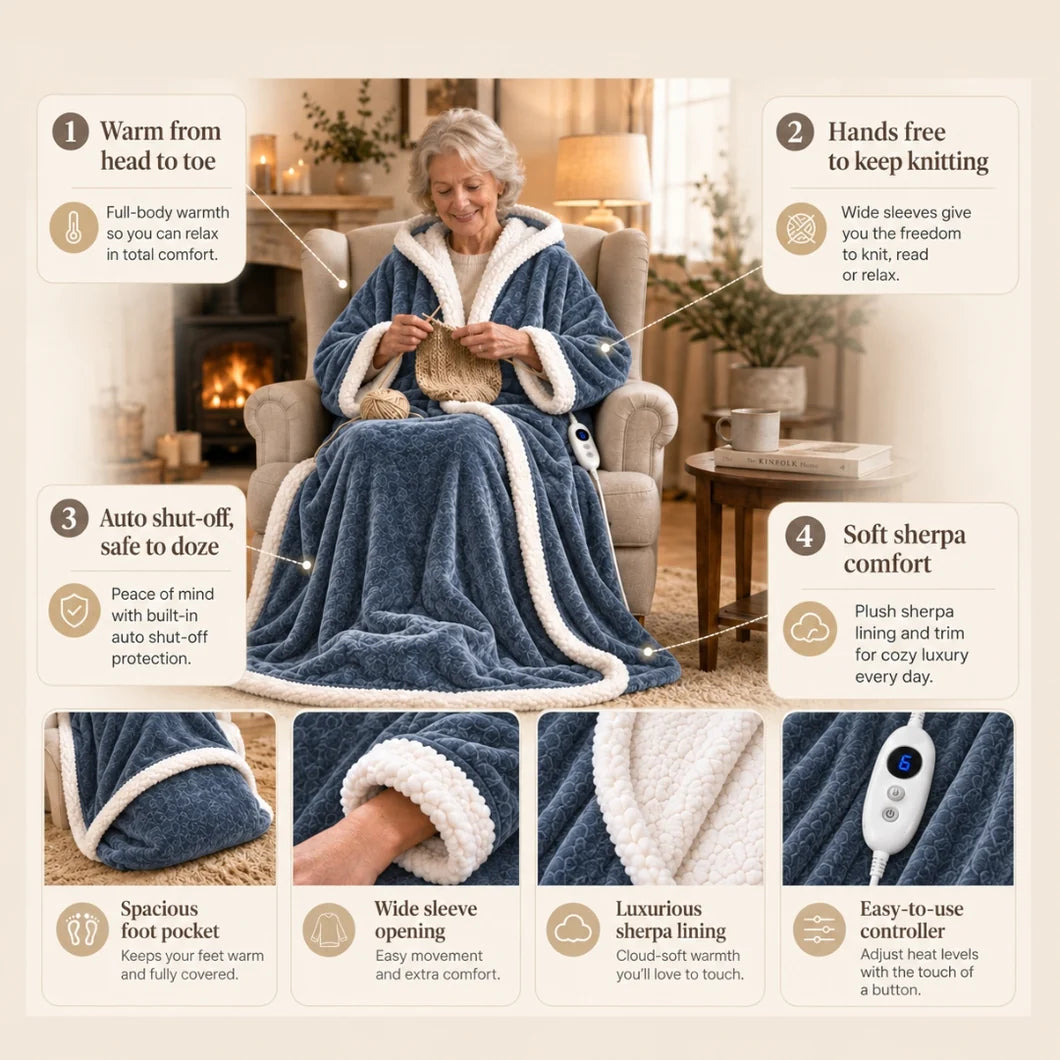Close-up of wearable heated blanket soft fabric
