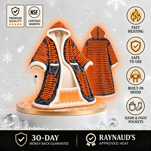 Wearable heated blanket with soft fleece fabric for cozy warmth