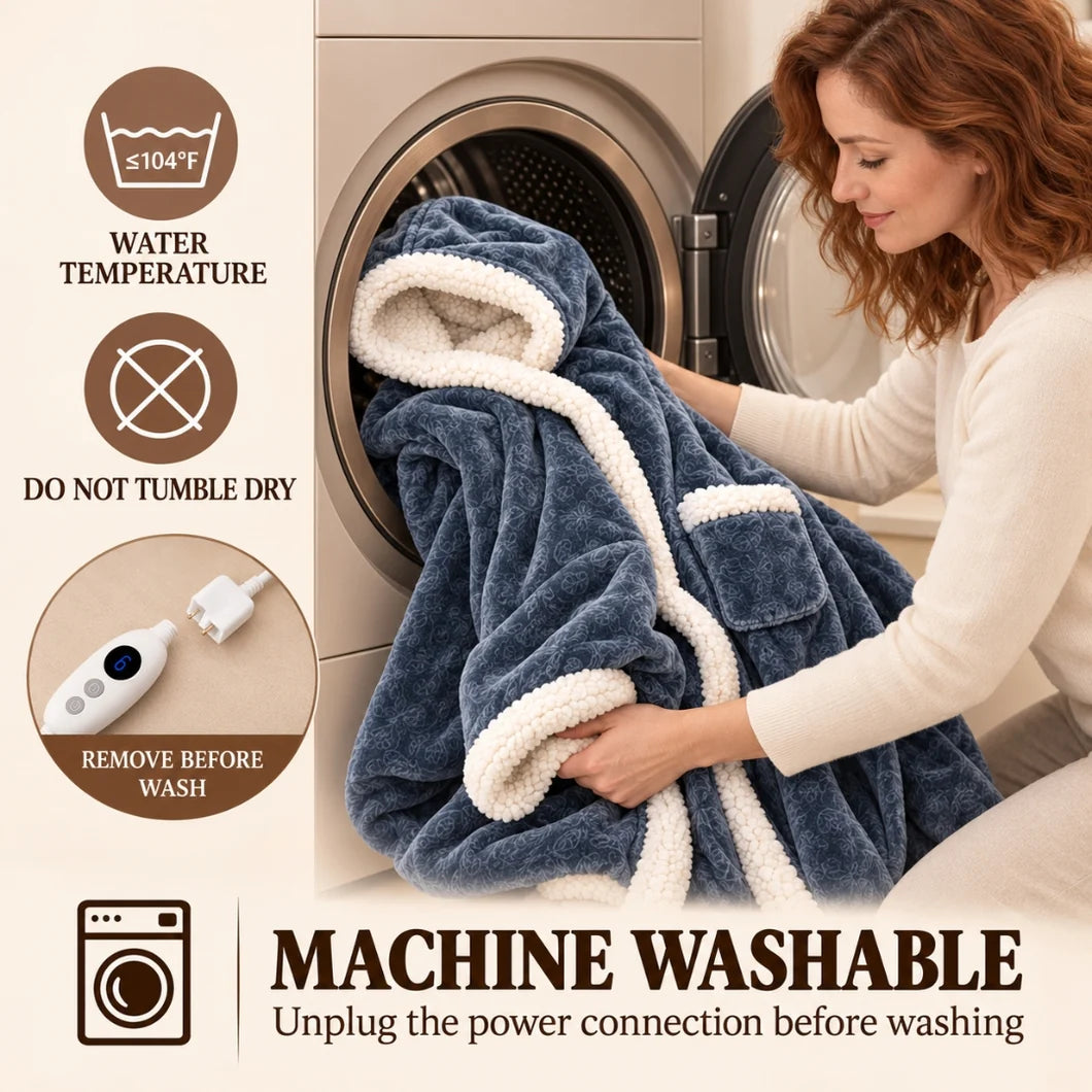 Wearable heated blanket with adjustable heat settings